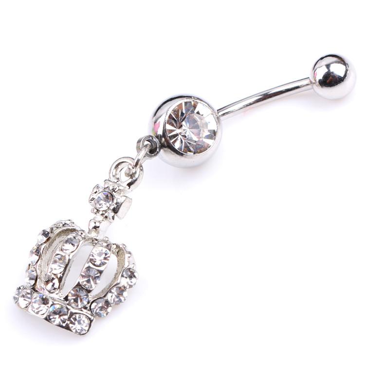 Crown Rhinestone Belly Button Piercing