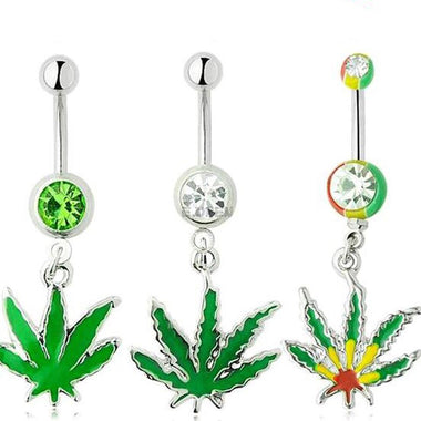 Green Leaf Stainless Steel Button Belly Piercing