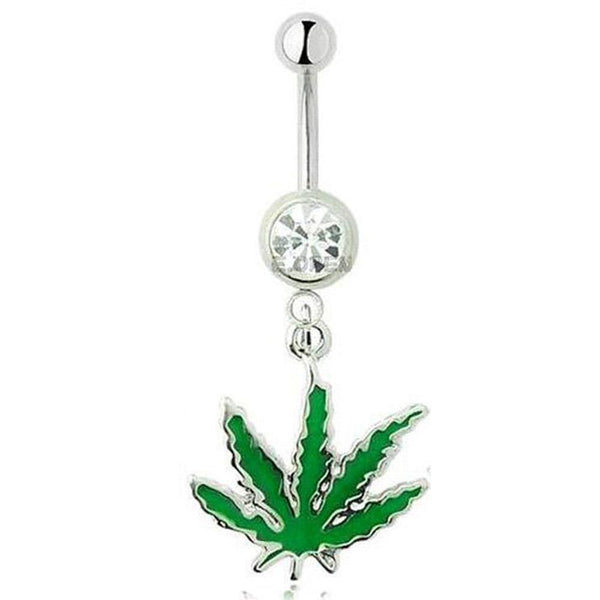 Green Leaf Stainless Steel Button Belly Piercing