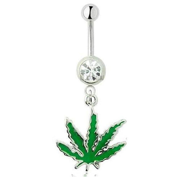 Green Leaf Stainless Steel Button Belly Piercing