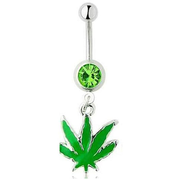 Green Leaf Stainless Steel Button Belly Piercing